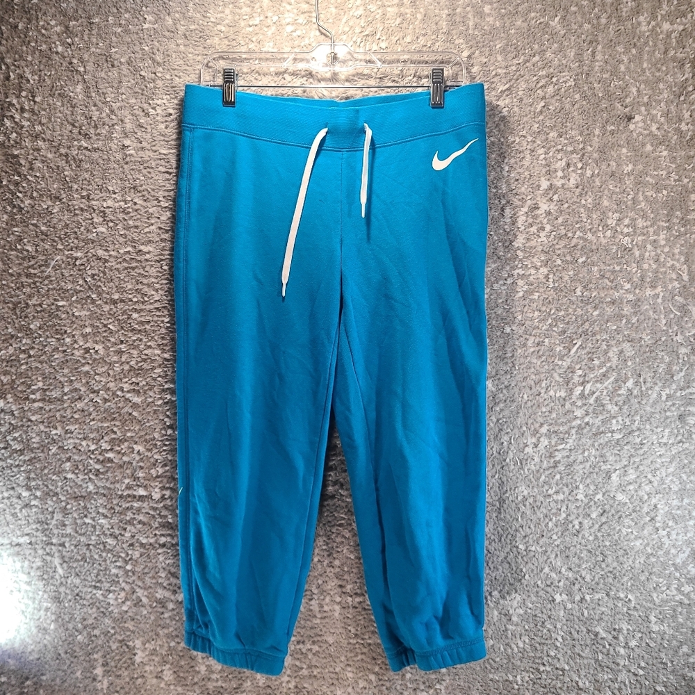 Nike Blue Crop Joggers Women's Size Medium With Drawstring Cotton